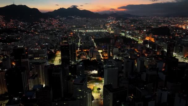 Widok Lotu Ptaka Rio Janeiro Brazylia Panoramiczny Zachód Słońca Centrum — Wideo stockowe