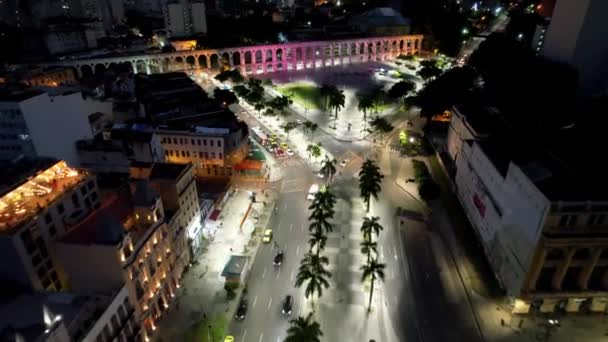 Nachtleven Van Rio Janeiro Brazilië Panoramisch Uitzicht Verlichte Binnenstad Van — Stockvideo