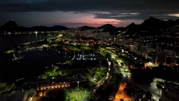 Solnedgång Antenn Utsikt Över Rio Janeiro Brasilien Panoramasolnedgång Centrala Rio — Stockvideo