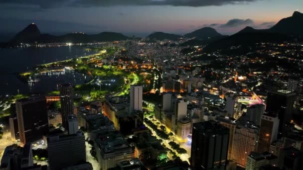 Solnedgång Antenn Utsikt Över Rio Janeiro Brasilien Panoramasolnedgång Centrala Rio — Stockvideo