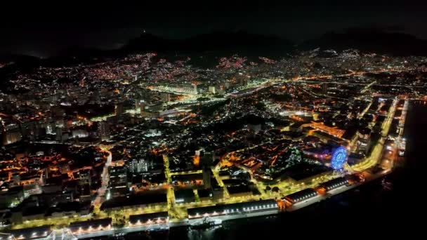 Paisaje Nocturno Río Janeiro Brasil Panoramaof Iluminado Distrito Centro Río — Vídeos de Stock