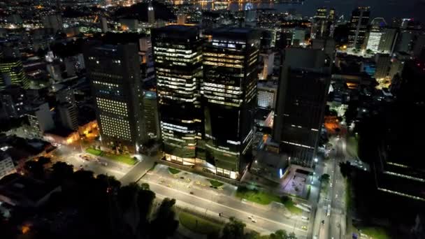Företagsbyggnader Chile Avenue Centrala Rio Janeiro Brasilien Panoramautsikt Över Upplysta — Stockvideo
