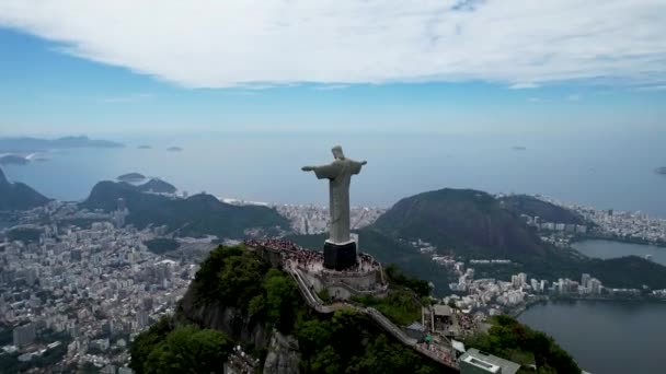 Rio Janeiro Brazilië Panoramisch Uitzicht Christus Verlosser Ansichtkaart Het Centrum — Stockvideo