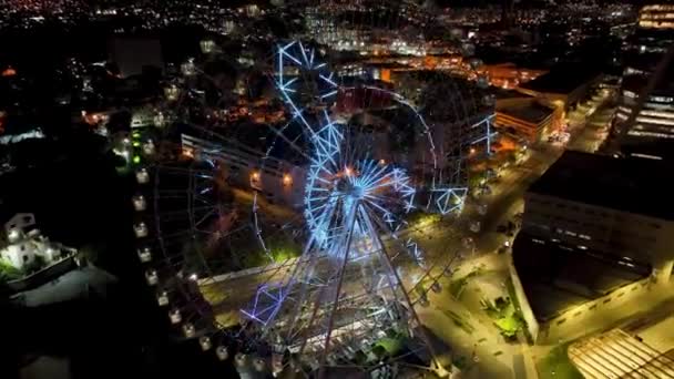 Rio Janeiro Brasilien Nächtliche Landschaft Aus Beleuchteten Und Bunten Riesenrad — Stockvideo