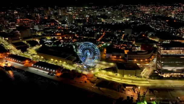 Rio Janeiro Brasilien Nächtliche Landschaft Aus Beleuchteten Und Bunten Riesenrad — Stockvideo