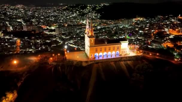 Paisagem Noturna Famosa Igreja Basílica Penha Rio Janeiro Brasil Vista — Vídeo de Stock
