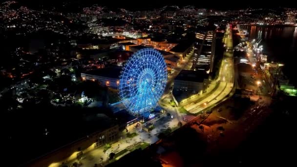 Cityscape Amusement Park Downtown Rio Janeiro Brasil Paisagem Panorâmica Noturna — Vídeo de Stock