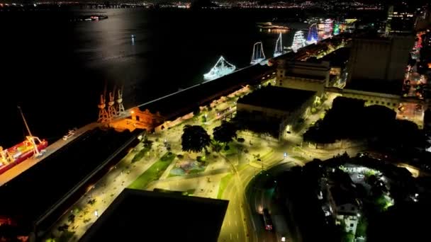 Cityscape Zábavního Parku Centru Rio Janeiro Brazílie Noční Panoramatická Krajina — Stock video