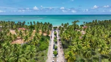 Alagoas Brezilya 'daki Sao Miguel dos Milagres Plajı. Alagoas Brezilya 'daki Mucize Yolu. Tropik seyahat rotası. Kuzeydoğu Brezilya.