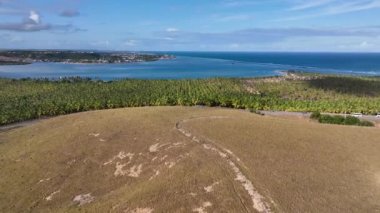 Maceio Alagoas Brezilya 'daki turkuaz su plajının hava görüntüsü. Maceio Alagoas Brezilya 'da Gunga Sahili turizm simgesi. Rahatlama manzarası. Brezilya Kuzeydoğu Sahili.