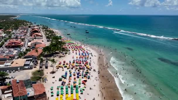 Panning Aérea Tiro Praia Água Azul Turquesa Maceio Alagoas Brasil — Vídeo de Stock