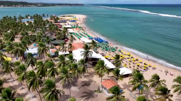 Vista Aérea Playa Agua Turquesa Maceio Alagoas Brasil Gunga Monumento — Vídeo de stock