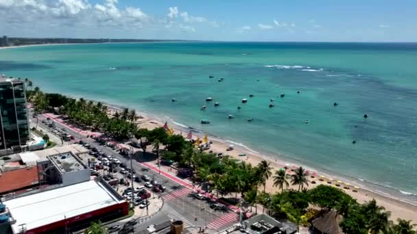 Maceio Alagoas Brasil Nordeste Brasileño Vista Aérea Playa Agua Turquesa — Vídeo de stock