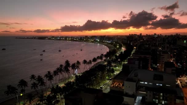 Cielo Del Atardecer Ciudad Maceio Alagoas Brasil Playa Emblemática Noreste — Vídeo de stock