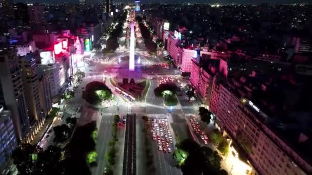Buenos Aires Belvárosában Argentínában Éjszakai Panning Széles Táj Turisztikai Mérföldkő — Stock videók