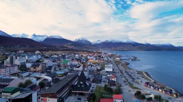 Cityscape Town Ushuaia Argentina Tierra Del Fuego Natural Landscape Scenic — стоковое видео