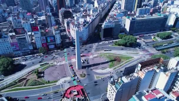 Obelisk Square Downtown Buenos Aires Argentina Panoramic Landscape Touristic Landmark — 비디오