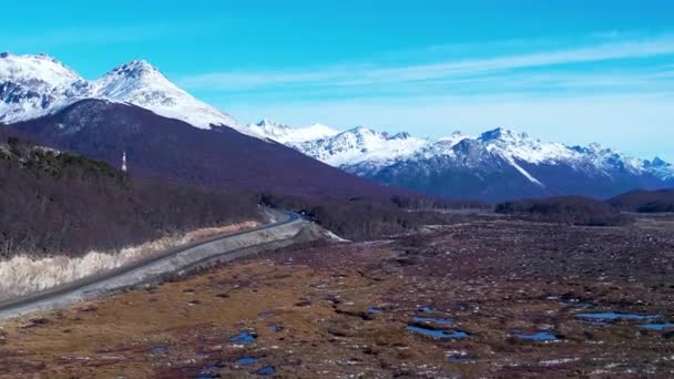 Patagonien Argentina Fantastisk Väg Nära Bergskedjan Vid Ushuaia Argentina Tierra — Stockvideo