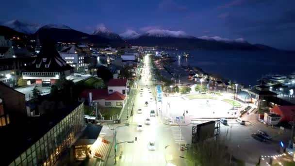 Sunset Cityscape Town Ushuaia Argentina Tierra Del Fuego Sunset Landscape — Videoclip de stoc