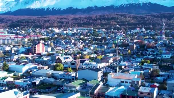 Downtown Ushuaia Argentina Tierra Del Fuego Natural Landscape Scenic Town — Stockvideo