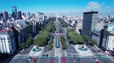 Obelisk Square Cityscape of Buenos Aires Argentina. Panorama landscape of touristic landmark downtown capital Argentina. Touristic landmark. Outdoor downtown city. Urban scenery of Buenos Aires city.