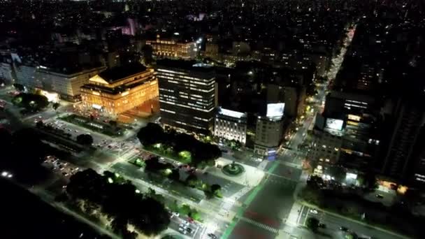 Night Downtown Buenos Aires Argentina Night Panning Wide Landscape Tourism — ストック動画