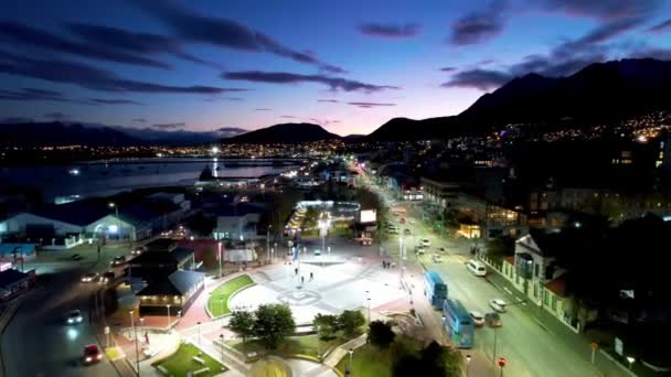 Tierra Del Fuego Daki Ushuaia Arjantin Günbatımı Şehri Dağlar Arasındaki — Stok video