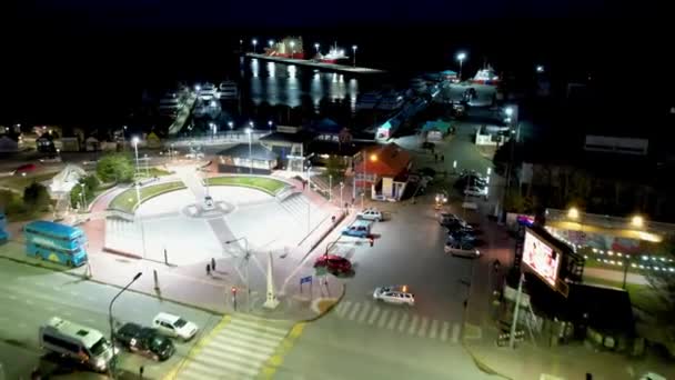 Sunset Cityscape Town Ushuaia Argentina Tierra Del Fuego Захід Пейзажу — стокове відео