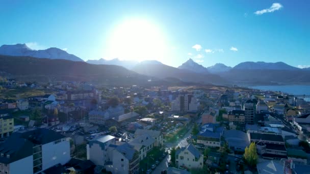 Sunrise Cityscape Town Ushuaia Argentina Tierra Del Fuego Sunrise Landscape — Stockvideo