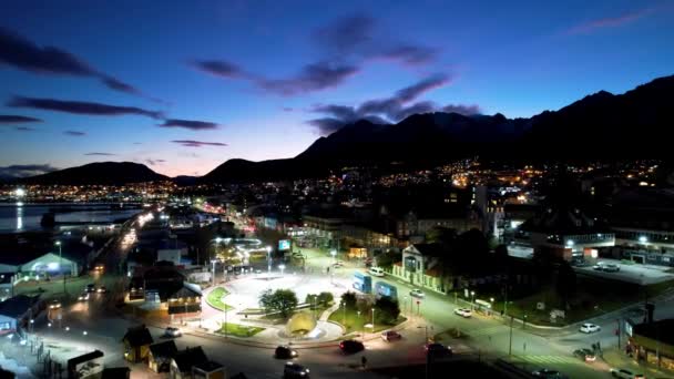 Solnedgång Stadsbild Staden Ushuaia Argentina Vid Tierra Del Fuego Solnedgång — Stockvideo