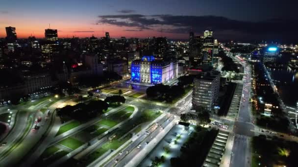 Sunset Downtown Buenos Aires Argentina Sunset Panning Wide Landscape Puerto — Vídeo de stock