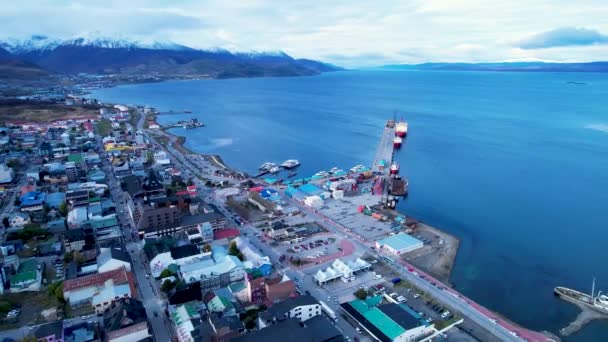 Innenstadt Von Ushuaia Argentinien Auf Feuerland Natürliche Landschaft Einer Malerischen — Stockvideo