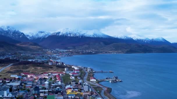 Cityscape Town Ushuaia Argentina Tierra Del Fuego Natural Landscape Scenic — стоковое видео