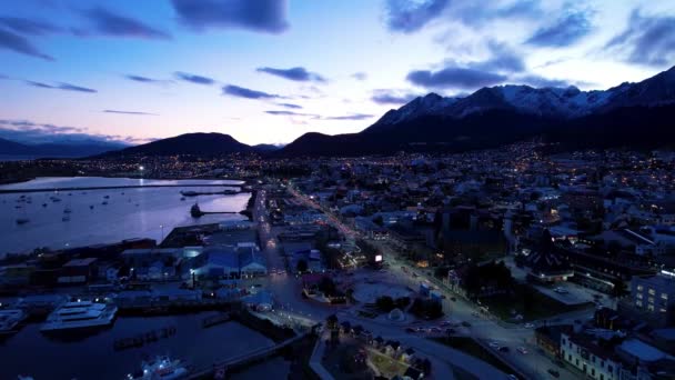 Coucher Soleil Paysage Urbain Ville Ushuaia Argentine Terre Feu Coucher — Video