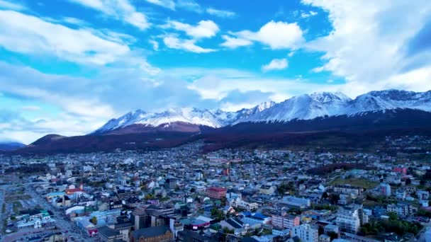 Downtown Ushuaia Argentina Tierra Del Fuego Natural Landscape Scenic Town — Vídeo de Stock