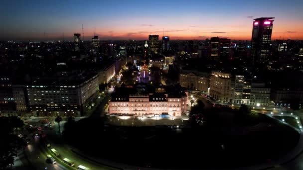 Nachtaufnahme Der Casa Rosada Buenos Aires Argentinien Sonnenuntergang Himmel Landschaft — Stockvideo