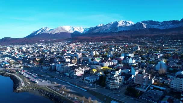 Cityscape Města Ushuaia Argentina Tierra Del Fuego Přírodní Krajina Malebného — Stock video