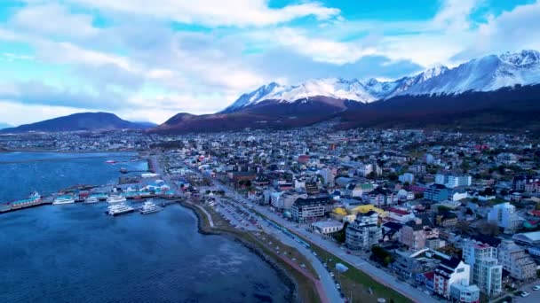 Cityscape Town Ushuaia Argentina Tierra Del Fuego Natural Landscape Scenic — Stok video