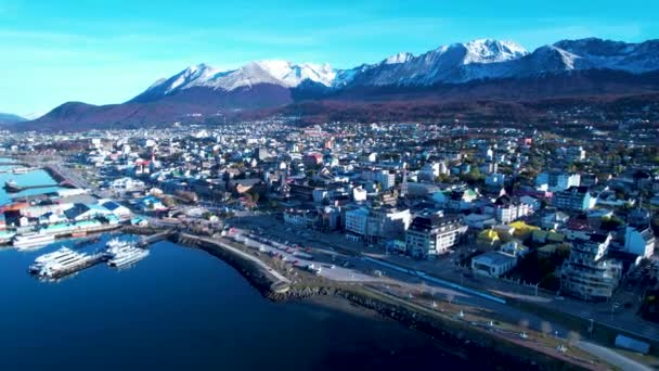 Cityscape Town Ushuaia Argentina Tierra Del Fuego Natural Landscape Scenic — Stockvideo