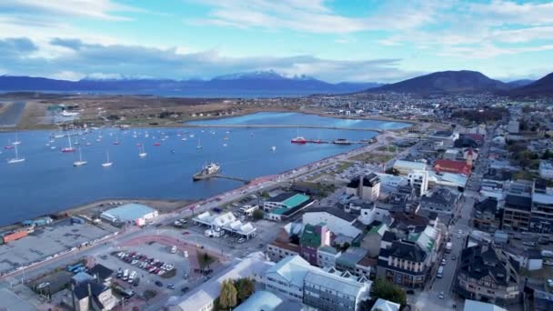 Cityscape City Ushuaia Argentina Сайті Tierra Del Fuego Природний Ландшафт — стокове відео