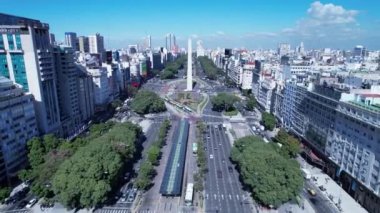 Obelisk Square Downtown Buenos Aires Argentina. Panoramic landscape of touristic landmark downtown capital Argentina. Touristic landmark. Outdoor downtown city. Urban scenery of Buenos Aires city.