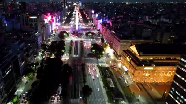 Нічний Центр Буенос Айреса Аргентина Ніч Охоплює Широку Пам Ятку — стокове відео