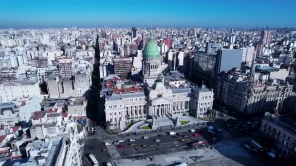 Congreso Nacional Buenos Aires Argentina Panorama Amplio Paisaje Turismo Emblemático — Vídeo de stock