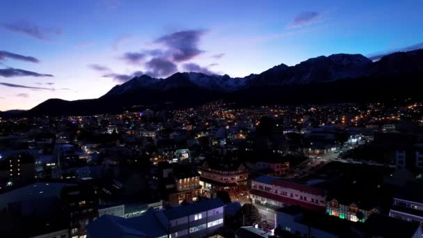 Sunset Cityscape Town Ushuaia Argentina Tierra Del Fuego Захід Пейзажу — стокове відео