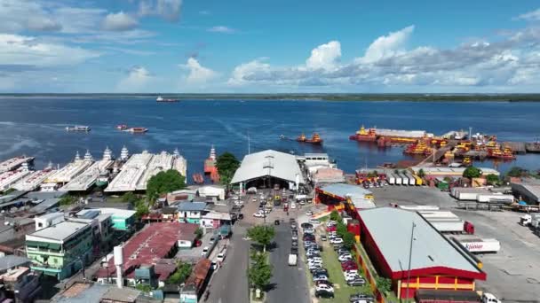 Manaus Brazylia Panoramiczny Krajobraz Lotniczy Portu Ceasa Centrum Manaus Brazylia — Wideo stockowe