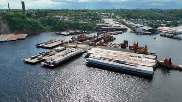 Manaus Brasilien Panoramalandschaft Des Hafens Von Ceasa Der Innenstadt Von — Stockvideo