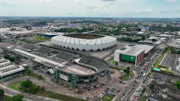 Vista Aerea Panoramica Amazon Arena Soccer Stadium Nel Centro Della — Video Stock