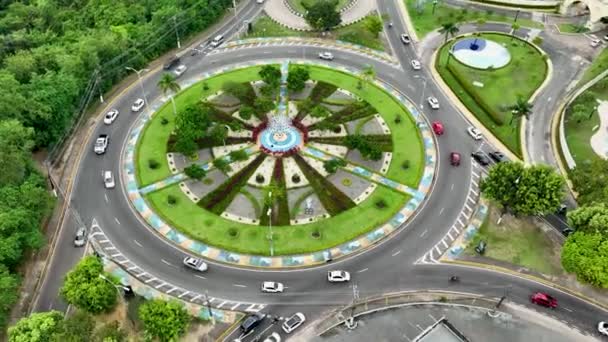 Manaus Brazil Şehir Merkezindeki Ünlü Letters Square Roundabout Panoramik Hava — Stok video