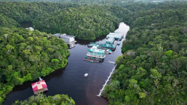 Amazonia Drijft Jungle Lodge Hotel Structuur Bij Amazon Rainforest Manaus — Stockvideo