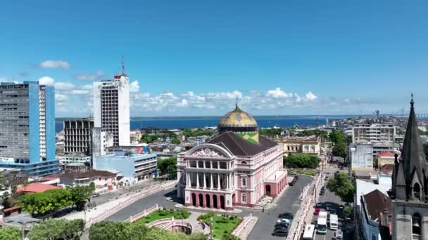 Vista Aérea Panorámica Del Teatro Amazonas Centro Ciudad Manaus Brasil — Vídeos de Stock